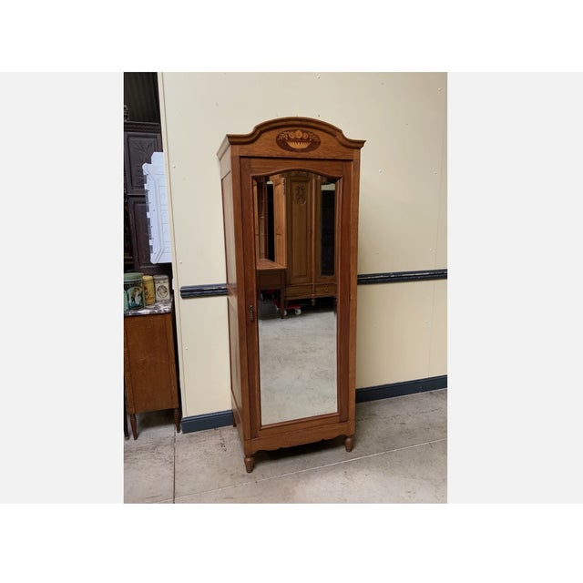 1930s Vintage Art Deco Narrow Wardrobe with Linen Compartment, 1930 For Sale - Image 5 of 8