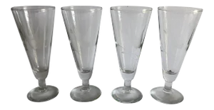 Midcentury Clear Etched Flying Duck Pilsner Glasses S/4