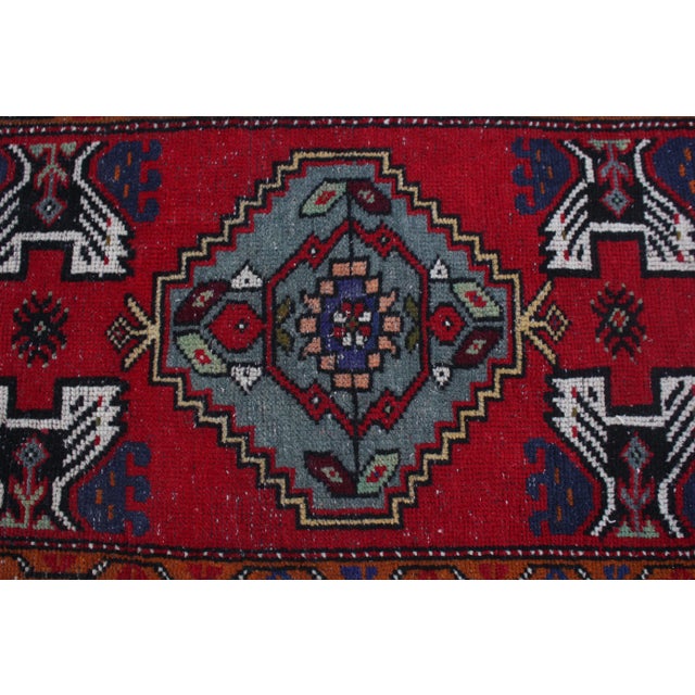 Textile 1950s Turkish Vintage Wool Doormat Rug For Sale - Image 7 of 13