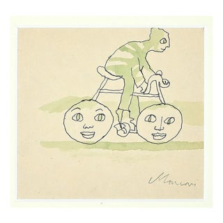 Mino Maccari, The Biker, Original Drawing, Mid 20th-Century For Sale