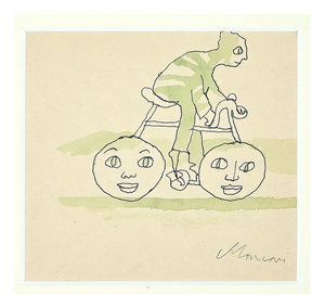 Mino Maccari, The Biker, Original Drawing, Mid 20th-Century