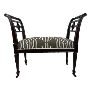 Early 20th Century Regency Inspired Newly Upholstered Bench. For Sale