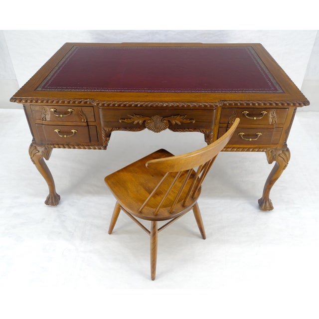 Carved Mahogany Leather Top Ball & Claw Writing Table Executive Desk MINT! For Sale - Image 13 of 18