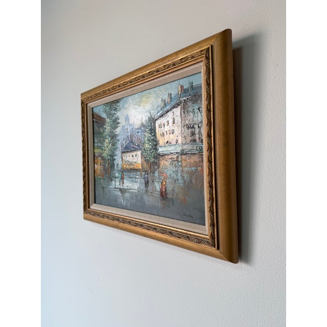 1990’s Vintage Parisian Street Scene Oil on Canvas Painting by Ellen – Wood Framed For Sale - Image 4 of 10