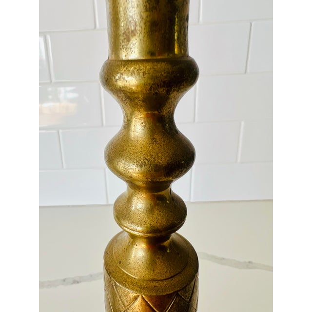 Vintage Brass Candlesticks a Pair For Sale - Image 9 of 9