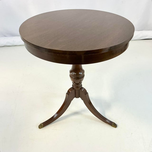 French 1960s Vintage French Empire Federal Mersman Round Tripod Pedestal Side Table. For Sale - Image 3 of 15