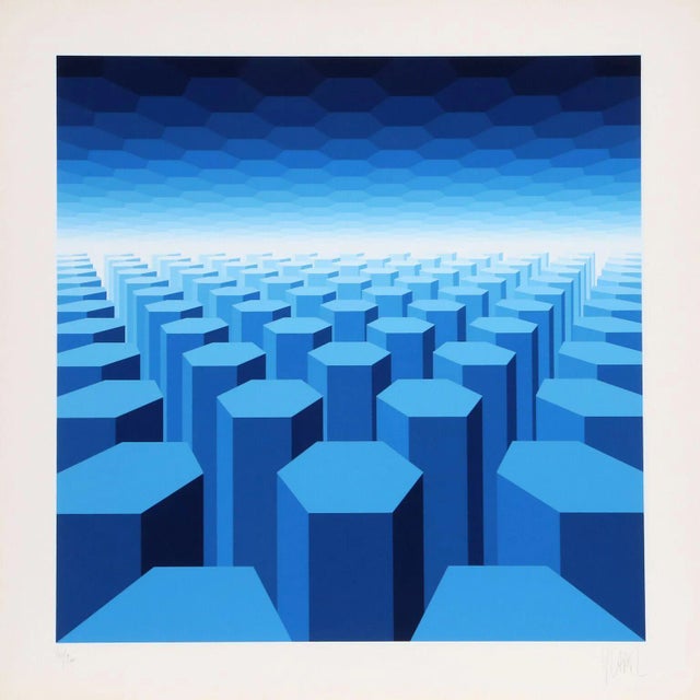Jean-Pierre Vasarely "50 Shades of Blue" Serigraph For Sale