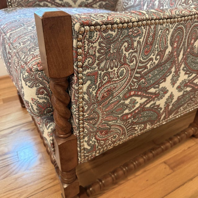 Wesley Hall Furniture Wesley Hall Barley Twist Davis Wingback Chair in Paisley Tapestry and Nailhead Trim For Sale - Image 4 of 10