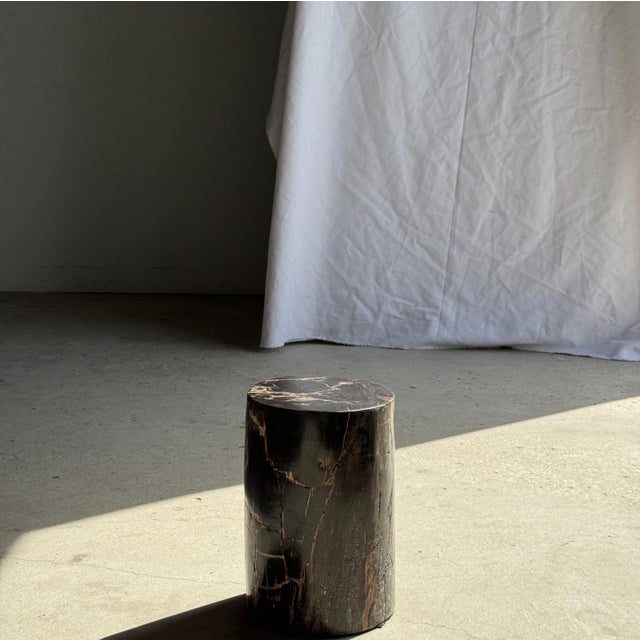 Contemporary Small Side Table in Black Petrified Wood with Beige Streaks and Grey Sides, 1980s For Sale - Image 3 of 18