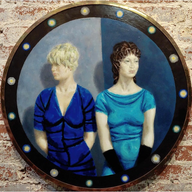 Joseph Hirsch - New York Southwest Corner Girls -Oil painting Expressionist oil painting on round Masonite board -Signed...