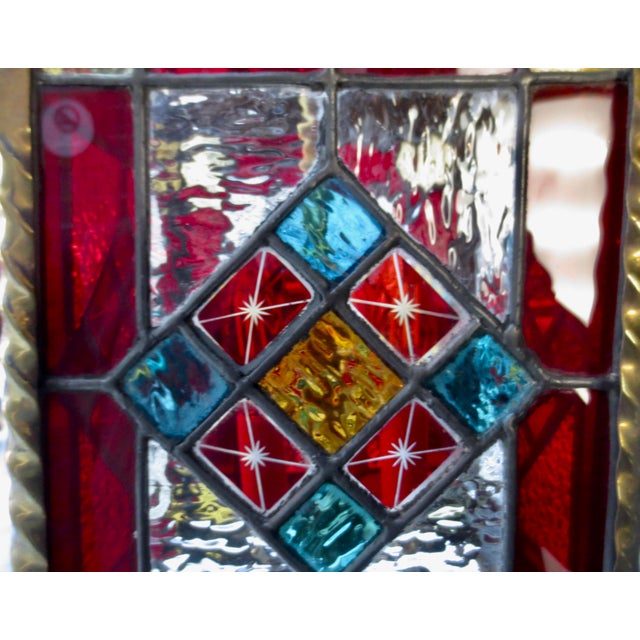 Arts & Crafts 1910s Arts and Crafts Lantern With Leaded Stain Glass Panels For Sale - Image 3 of 9