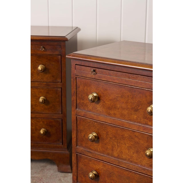 Brown Pair of Georgian Style Burl Bedside Chests For Sale - Image 8 of 13