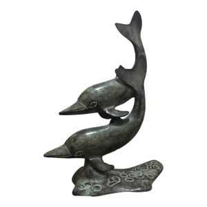 1980s Bronze Sculpture of Two Dolphins
