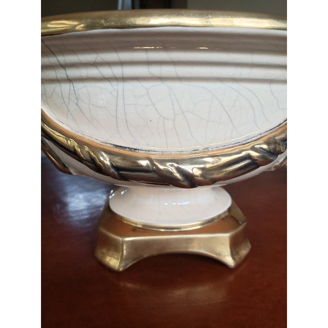 Ceramic Vintage Ivory & Gold Centerpiece Bowl Jovaes Sl - Manises Spain For Sale - Image 7 of 9