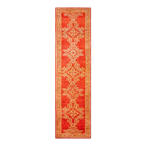 1900s Orange Pumpkin Lozenge Antique Turkish Decorative Oushak Rug 3' 2"x11' 6" Knotted Wool Carpet