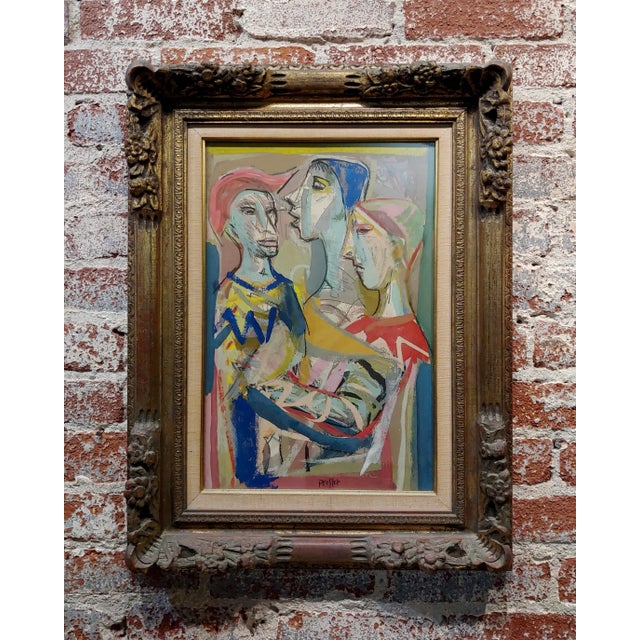 Josef Presser -Portrait of 3 Figures -Painting Expressionist Painting - Gouache and charcoal -Signed circa 1950 frame size...