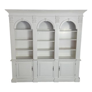 1990s Pulaski White Neoclassical Two-Piece Bookcase Unit For Sale
