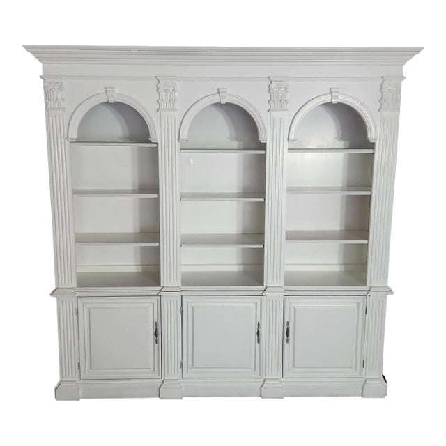 1990s Pulaski White Neoclassical Two-Piece Bookcase Unit For Sale