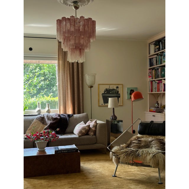 Large Pink Murano Glass Prisms Tube Chandelier For Sale - Image 4 of 8