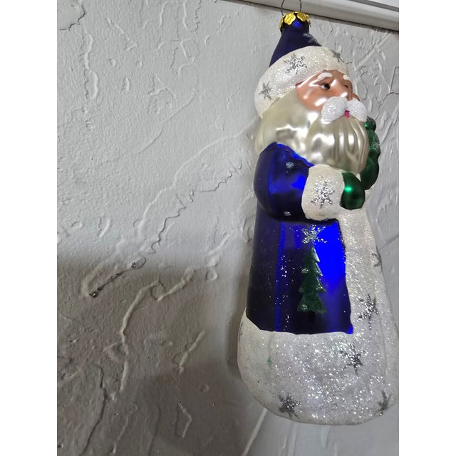Vintage Polish Hand-Blown Glass Cobalt Blue Father Christmas Ornament For Sale - Image 4 of 12