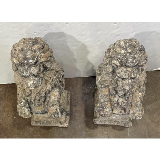 Pair of Cast Stone Armorial Lion Garden Statues From England - Two Available For Sale - Image 12 of 15