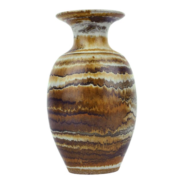 Vintage Glenn Spangler Studio Pottery Banded Stoneware Vase Signed For Sale