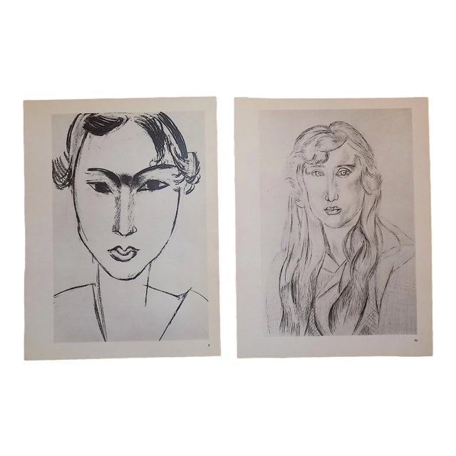 Vintage Mid 20th C. Modernist Lithographs-Henri Matisse-Female Portraits-A Pair For Sale