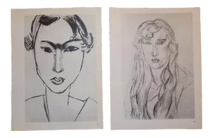 Vintage Mid 20th C. Modernist Lithographs-Henri Matisse-Female Portraits-A Pair