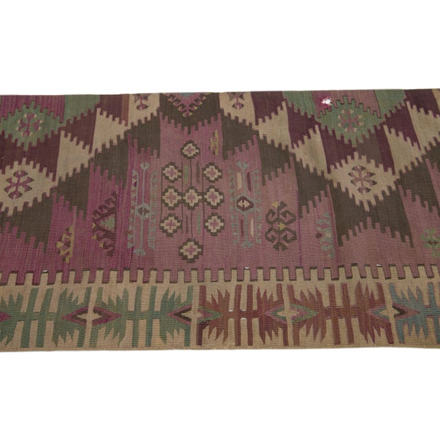 1960s 1960s Vintage Kilim Handmade Light Blue Medallion Wool Runner For Sale - Image 5 of 7