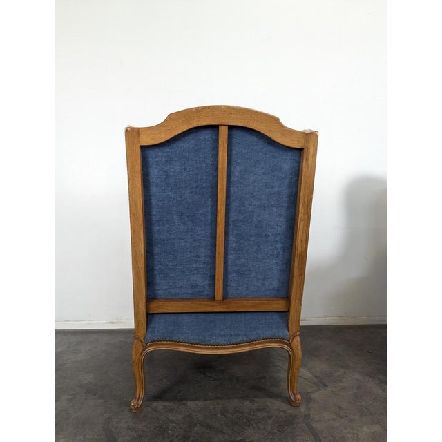 Louis XV Style Wingback Lounge Chairs in Blue Velvet, Set of 2 For Sale - Image 5 of 8