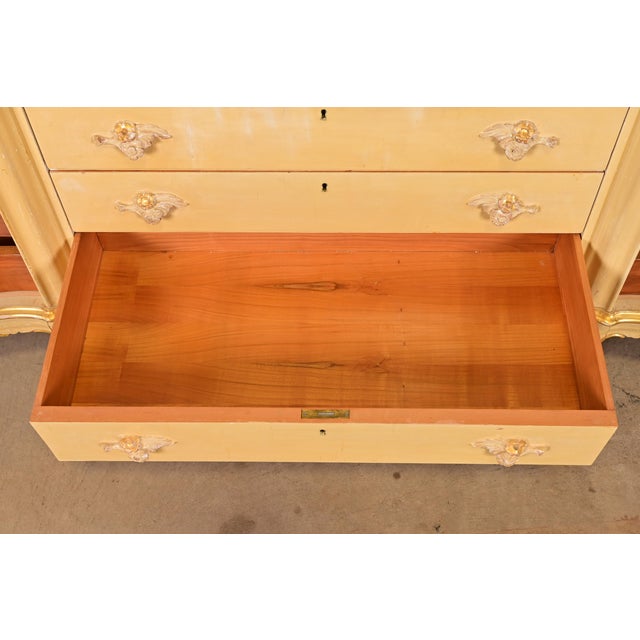 Wood Antique Italian Louis XV Cream Lacquered and Gold Gilt Monumental Sideboard Credenza, Circa 1940s For Sale - Image 7 of 15