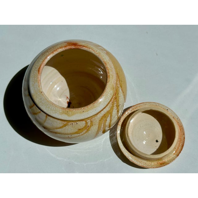 Studio Ceramic Lidded Box with Shino-Inspired Flowing Glaze in Honey, Cream and Iron Red, Germany, 1970s For Sale - Image 9 of 16