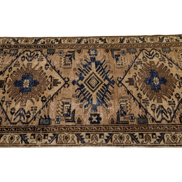 Brown Mid 20th Century Vintage Persian Distressed Brown Handmade Medallion Wool Rug For Sale - Image 8 of 9
