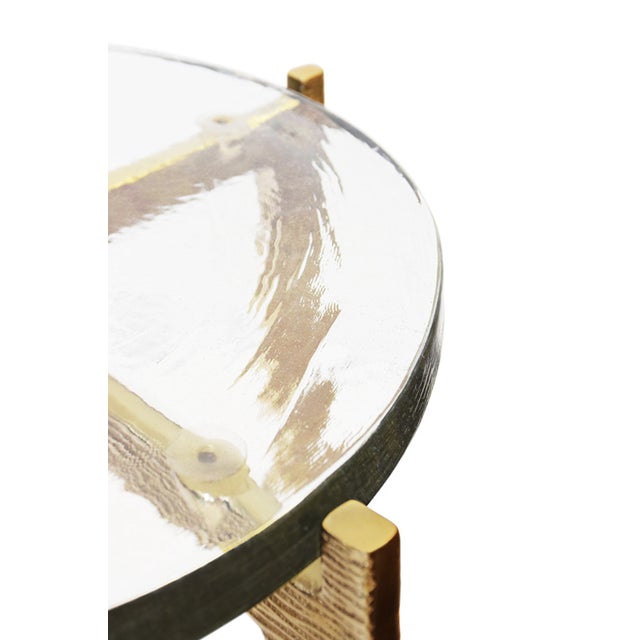 Contemporary Matthew Izzo Home Ricky Round Hammered Brass Side Table With Thick Poured Glass Top For Sale - Image 3 of 8