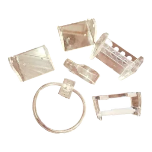 Vintage Lucite Bathroom Set Toilet Paper, Toothbrush, Towel Hook Holder- Set 6