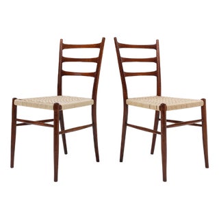 Set of Belgian Teak Dining Chairs with Braided Rope Seat, 1960s For Sale