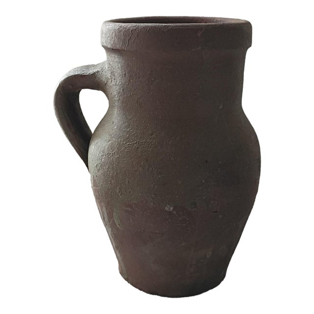Vintage Mediterranean Terracotta Olive Jar With Handle - 8.5" For Sale