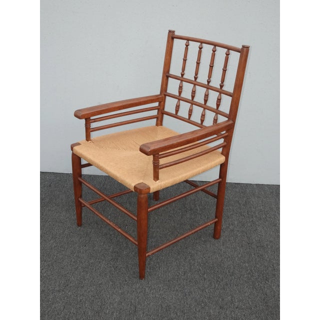 French Country Vintage French Country Brown Rush Oversized Side Chair For Sale - Image 3 of 13