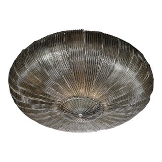 Monumental Modernist Hand-Blown Murano Reeded & Smoked Glass Flush Mount For Sale