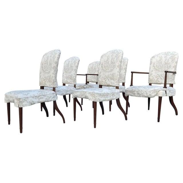 1970s White Muslin Arm & Side Dining Chairs - Set of 6 For Sale - Image 13 of 13