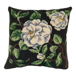 Pillow Made with Cashmere and Vintage Magnolia Blossom Needlepoint For Sale