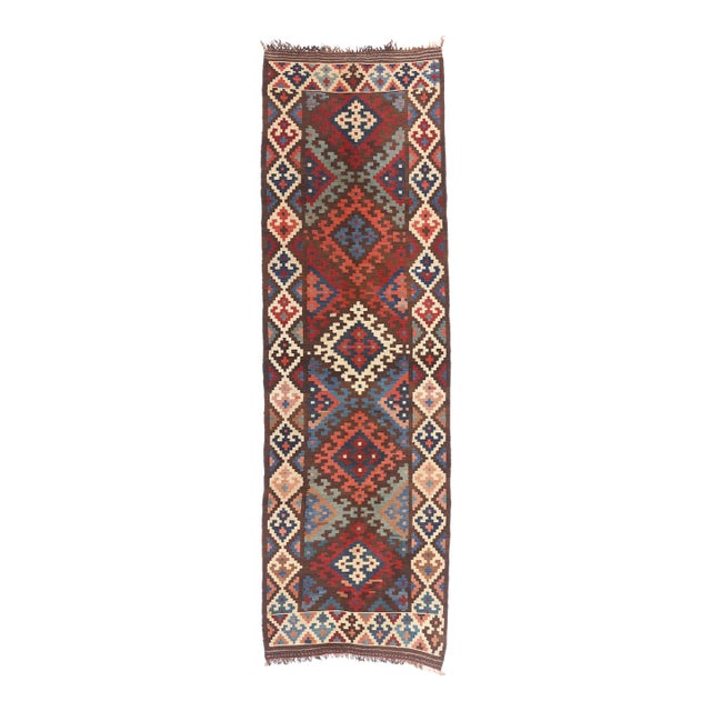 Late 19th Century Persian Shiraz Kilim Rug, 04'06 X 14'09 For Sale