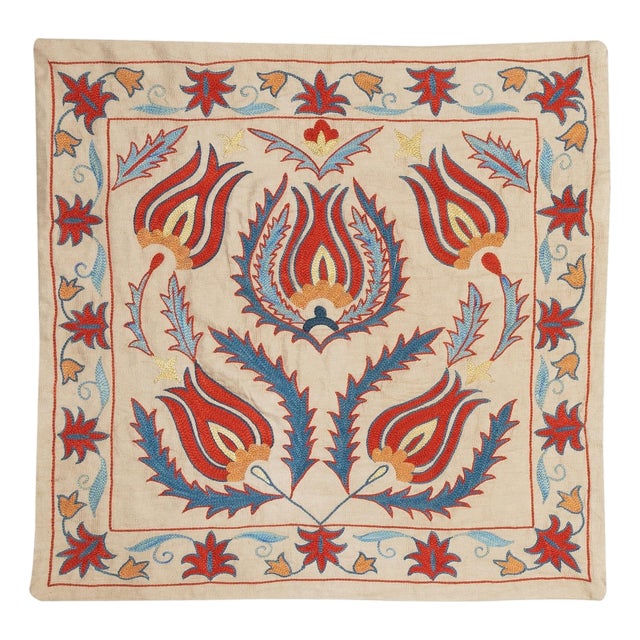 19"x20" Modern Cushion Cover. 100% Silk Lace Pillow. Hand Embroidered Pillowcase For Sale