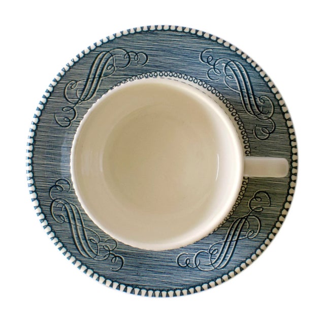 American Mid 20th Century Currier & Ives Cups and Saucers Set- 8 Pieces For Sale - Image 3 of 8