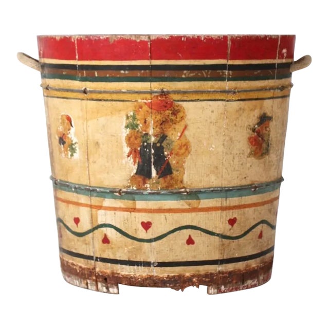 Antique Painted Wood Bucket For Sale