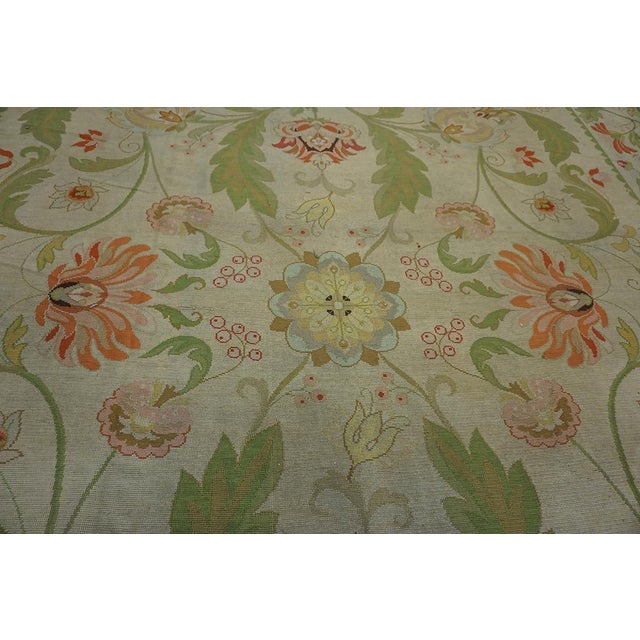 1940s 1930s Beige Foliate Antique Portuguese Arraiolos Needlepoint Rug 14'2" X 23' Handmade Wool Carpet For Sale - Image 5 of 6