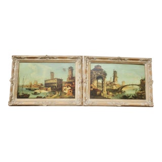 Oil on Canvas Pair of Italian Idyll Scenes Circa 50s - A Pair of 2 For Sale