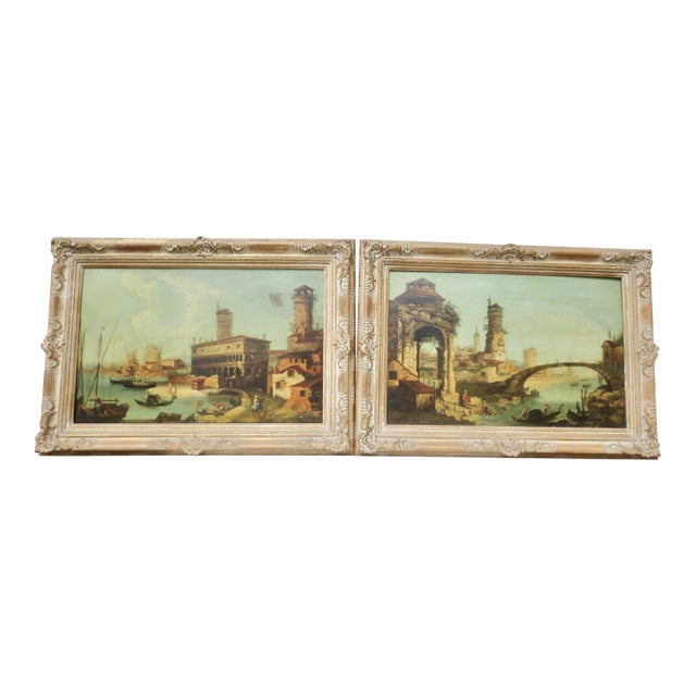 Oil on Canvas Pair of Italian Idyll Scenes Circa 50s - A Pair of 2 For Sale