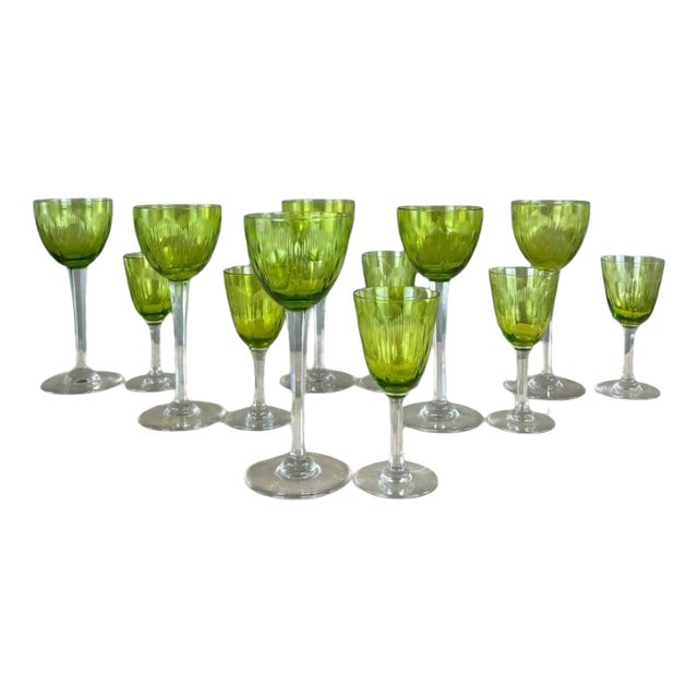 Antique Baccarat Green Crystal Glassware Set, Set of 12 For Sale