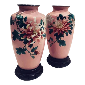 Late 19th Century Antique Japanese Cloisonné on Silver Vases - a Pair